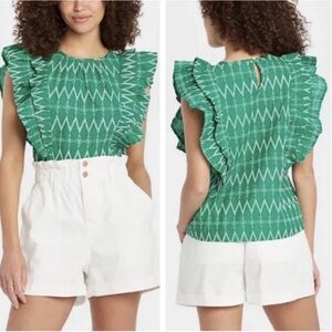 Universal threads | embroidered Kelley green top